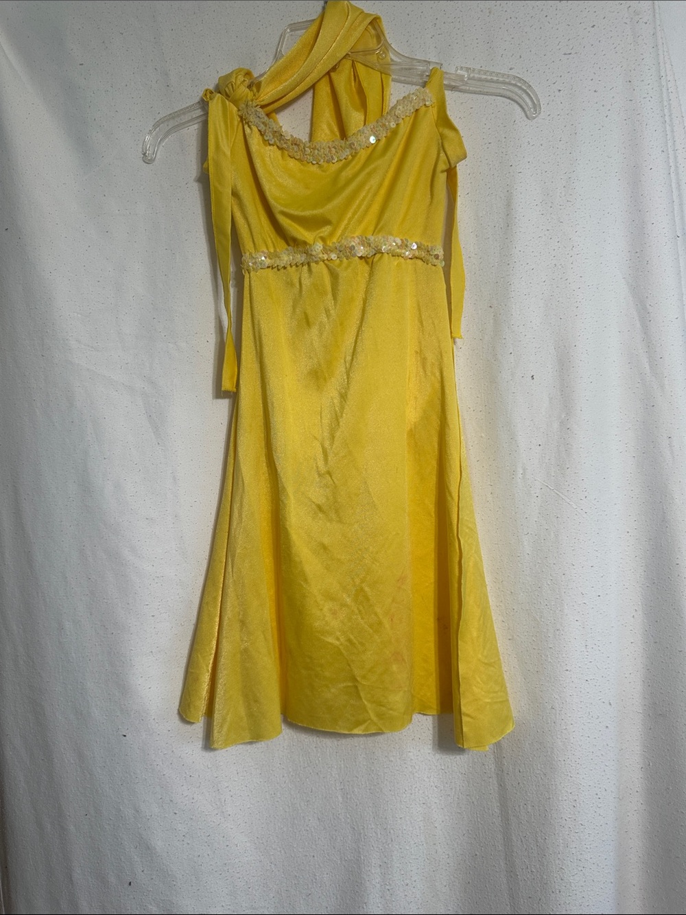 Yellow Halter Midi Dress with Sequin Trim